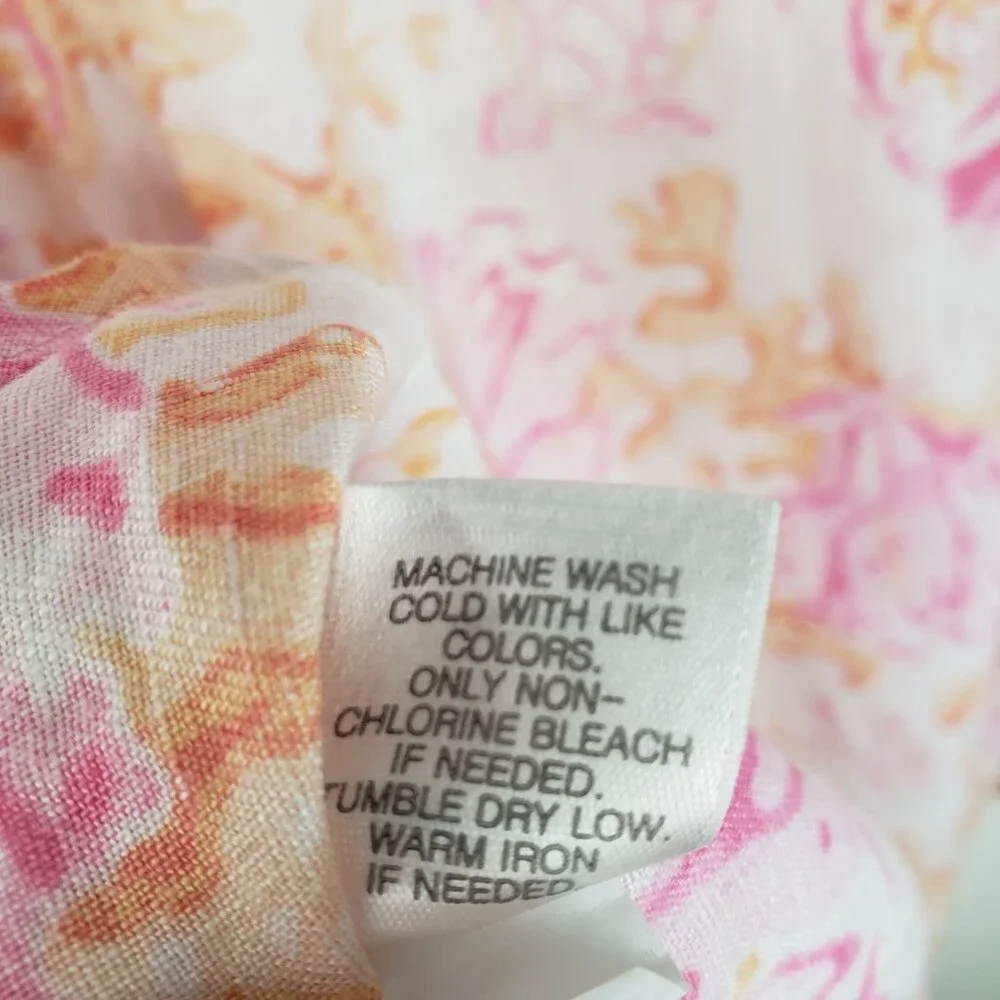 J Jill Love Linen Button Up Shirt Pink Orange Coral Turtle Long Sleeve Size XL - Picture 8 of 8